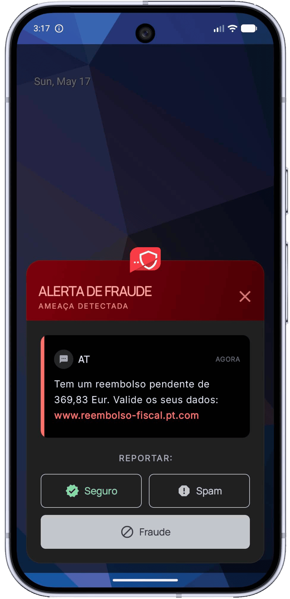 Confirmed fraud alert in the Anti-Fraude SMS app